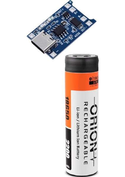 1 Adet Orion Li-Ion Pil ve TP4056 Type-C Korumalı 18650 Pil Şarj Devresi