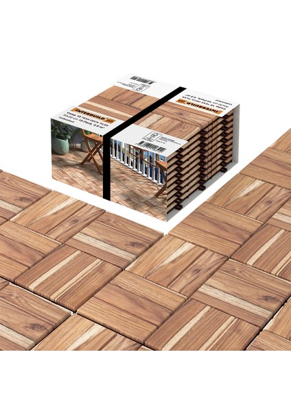 Interbuild “Gerçek Tik” Klasik Kilitli Karo Deck ,Yüzeyi İşlenmemiş 30×30 cm (10'lu Paket) 12 Çıtalı