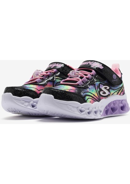 Flutter Heart Lights - Groovy Swirl Büyük Kız Çocuk Siyah Işıklı Spor Ayakkabı 303253L Bkpk