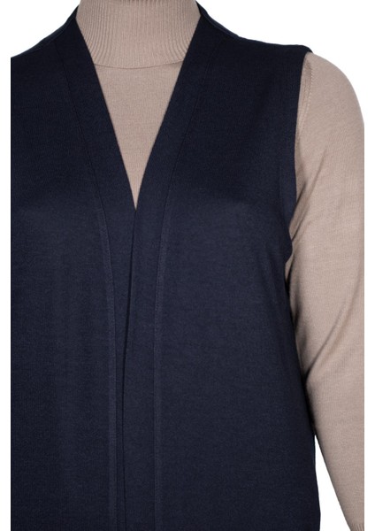 Hesna Kadın Buğra Cepli Düğmesiz Lacivert Yelek fiyatları