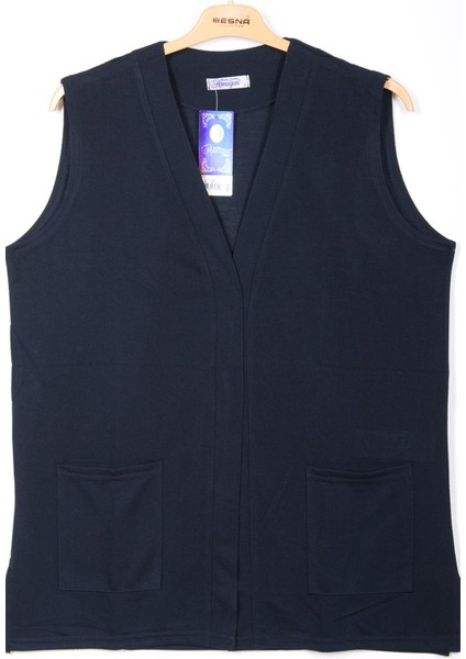 Hesna Kadın Buğra Cepli Düğmesiz Lacivert Yelek indirimleri