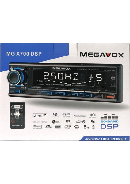 Oto Teyp Dsp Bluetooth 4X60W + 63 Ses Seviyeli Kumandalı Mg X700 Dsp Model App Kontrol