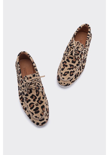 Baller Leopar Süet Deri Kadın Loafer