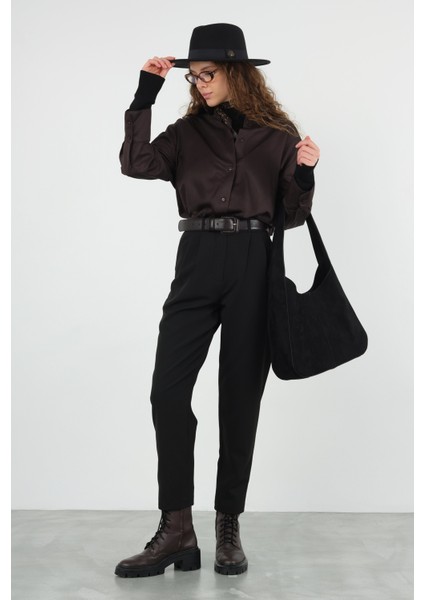 Önü Pileli Pantolon Siyah