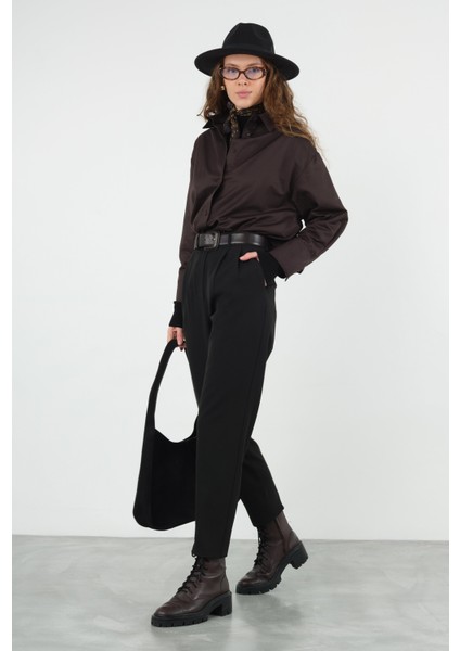 Önü Pileli Pantolon Siyah