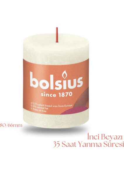 Rustik Blok Sütun Mum - Silindir Şeklinde - İnci Beyazı Renkli - 35 Saat Uzun Yan ma Süresi - Ev Dekorasyonu - Kokusuz - Doğal Vegan Özler - 6,6 cm - 8 cm