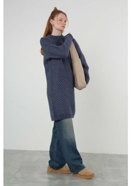 Örümcek Örgülü Kazak Uzun Kot Mavi modelleri