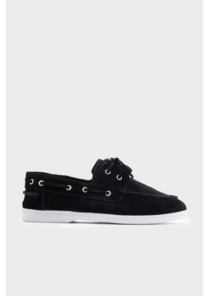 Baller Siyah Süet Deri Kadın Loafer