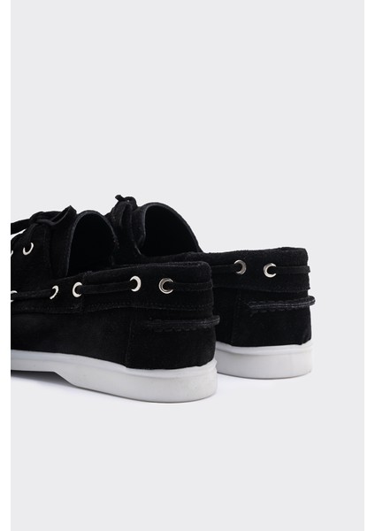 Baller Siyah Süet Deri Kadın Loafer