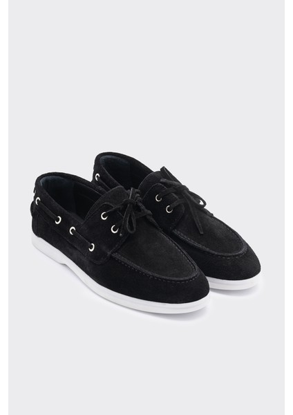 Baller Siyah Süet Deri Kadın Loafer