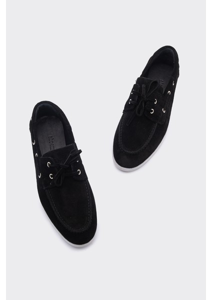 Baller Siyah Süet Deri Kadın Loafer