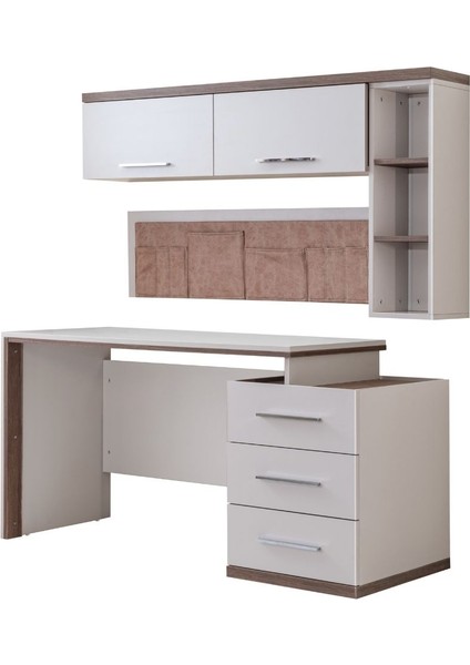 Milano Genç Odası - 3 Kapaklı Aynalı Dolap, Karyola, Komodin, Çalışma Masası, Şifonyer, Kitaplık