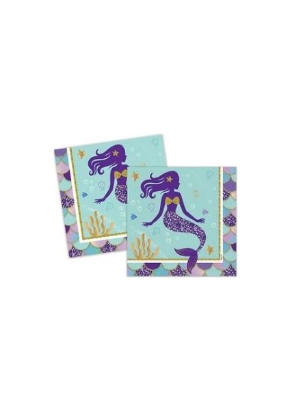 Kağıt Peçete Deniz Kızı Pırıltılı 33 x 33 cm Pakette 16'lı