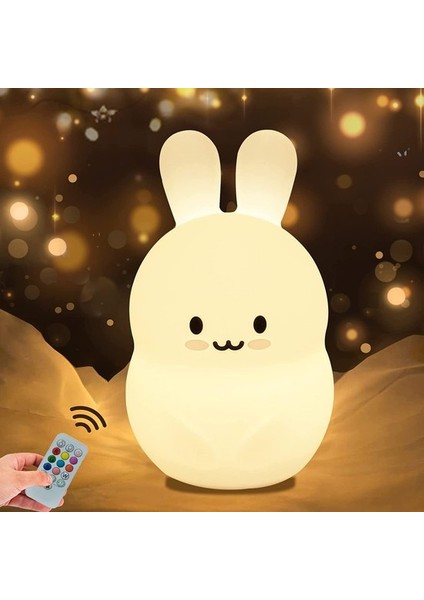 Gece Lambası Sevimli Bebek Gece Lambası Lambası Şarj Edilebilir Silikon LED Gece Lambası Hayvan Kreş Lambası Yatak Odası Taşınabilir Işık (Orta Tavşan) (Yurt Dışından)