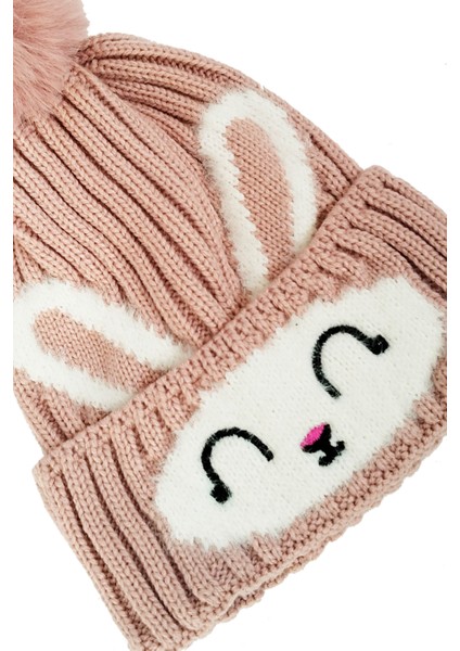 Yünlü Figürlü Ponponlu Bere Pudra - Tavşan fiyatları