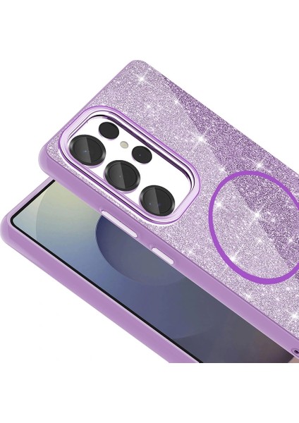 Galaxy S25 Ultra Kılıf Magsafe Şarj Özellikli Parlayan Simli Redclick Okso Kapak
