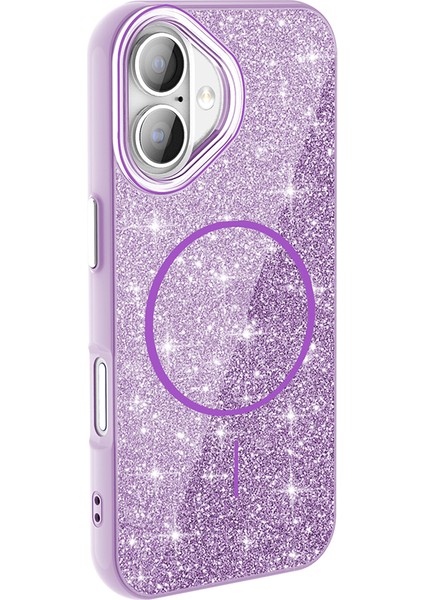 iPhone 16 Plus Kılıf Magsafe Şarj Özellikli Parlayan Simli Okso Kapak modelleri