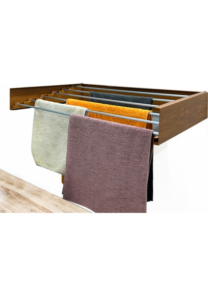 Çamaşır Kurutma Askısı - Duvara Monte, Katlanabilir Çamaşırlık - 70 cm Ahşap Renk