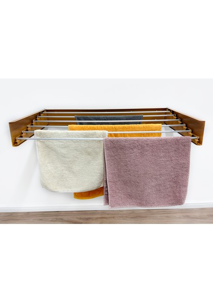 Çamaşır Kurutma Askısı - Duvara Monte, Katlanabilir Çamaşırlık - 70 cm Ahşap Renk