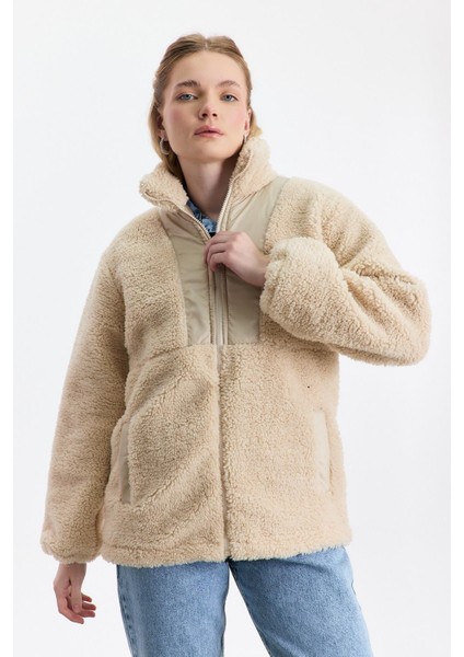 18887 Nakış Detay Cepli Welsoft Hırka Taş