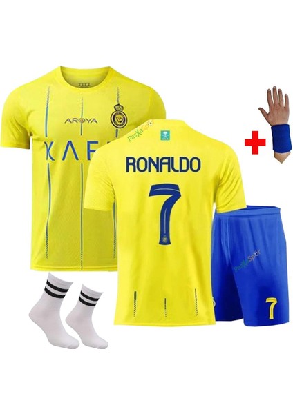 Fc.al-Nassr Cristiano Ronaldo Çocuk Forma Takımı 4'lü Set Çorap+Bileklik Hediyeli