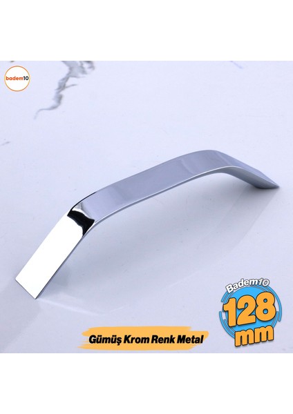 Şahin Krom Gümüş Metal Kulp 128 mm 12.8 cm Mobilya Çekmece Mutfak Dolabı Dolap Kulpları