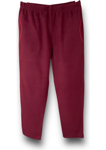Kadın Bordo Polar Cepli Kışlık Kalın Pijama Altı