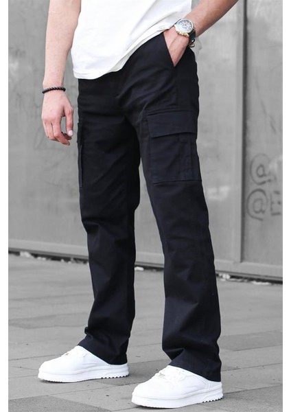 Siyah Erkek Kargo Cep Baggy Pantolon
