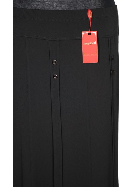 Hesna Kadın Pelin Krep Kumaş Süs Düğmeli Astarlı Lastikli Siyah Etek fiyatları
