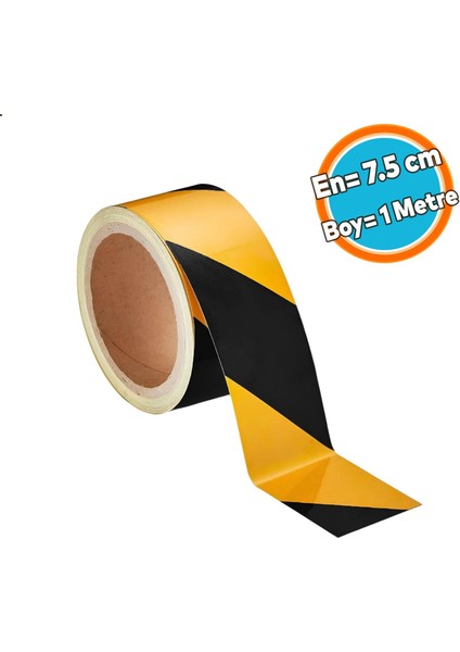 Sarı Siyah Işaretli Yönlendirme Reflektörlü Reflektif Yapışkanlı Şerit Bant 7.5 cm Ikaz Bandı 1 mt