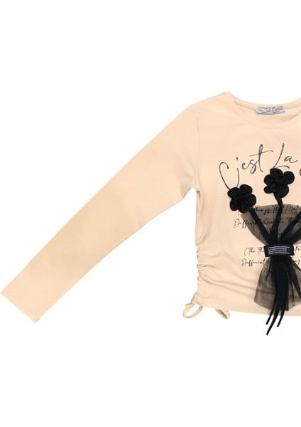 Kız Çocuk Yanları Büzgülü Buket Aksesuarlı Bluz modelleri