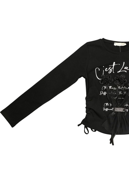 Kız Çocuk Yanları Büzgülü Buket Aksesuarlı Bluz indirimleri