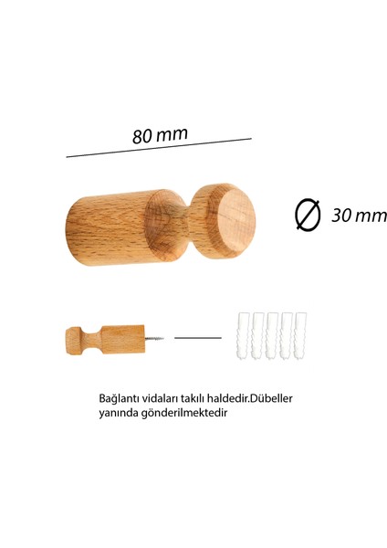 4'lü Ahşap Vezir Duvar Askısı & Banyo & Antre & Ofis Askılık | Minimalist Askılık | Naturel Renk