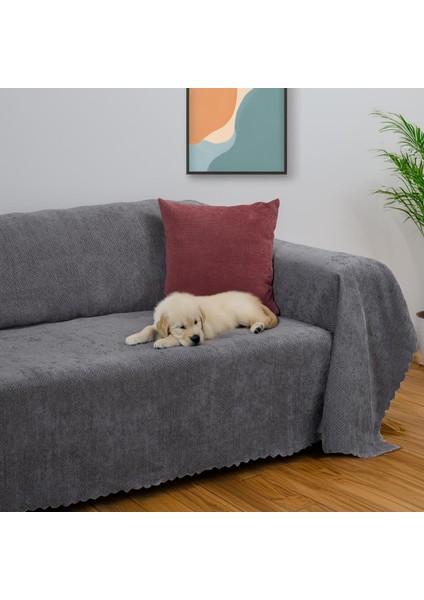 Zenit Koltuk Örtüsü 175x300 LARGE Dekoratif Jakarlı Şönil | Kanepe Örtüsü | Kaymaz , Gri
