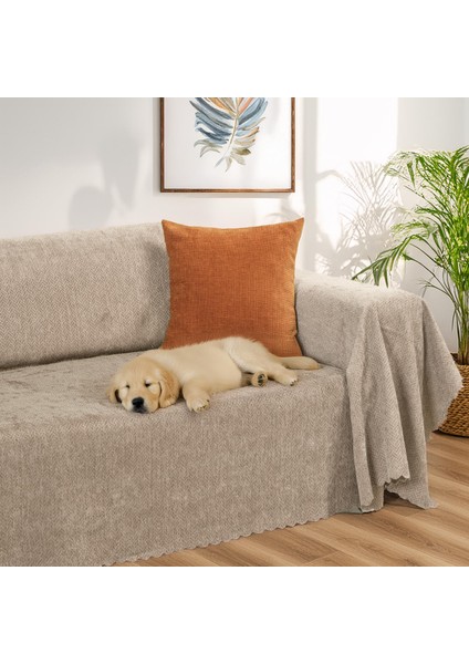 Zenit Koltuk Örtüsü 175x350 XLARGE Dekoratif Jakarlı Şönil | Kanepe Örtüsü | Kaymaz , Bej