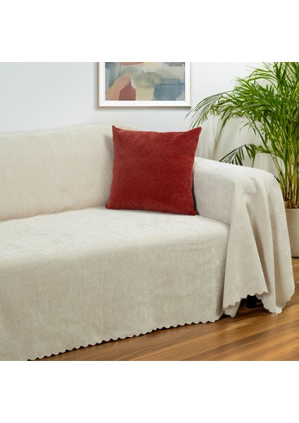 Zenit Koltuk Örtüsü 175x300 LARGE Dekoratif Jakarlı Şönil | Kanepe Örtüsü | Kaymaz , Krem