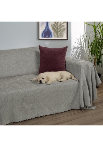 Zenit Koltuk Örtüsü 175x300 LARGE Dekoratif Jakarlı Şönil | Kanepe Örtüsü | Kaymaz , Gümüş