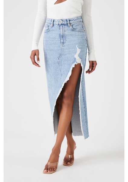 Yırtmaç Detaylı Denim Etek