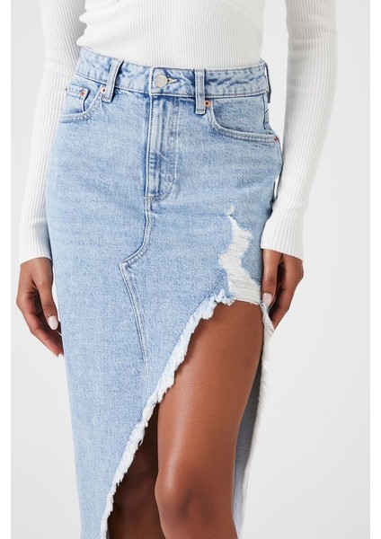 Yırtmaç Detaylı Denim Etek