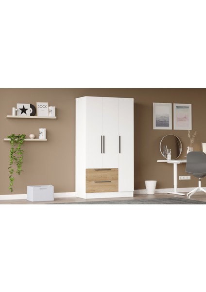 Robin Home lukas 3 Kapaklı 2 Çekmeceli Gardırop Elbise Dolabı Sepet-Beyaz modelleri