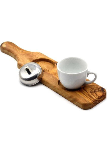 Ahşap Saplı Kaşıklı Kahve Sunum Tahtası Zeytin Ağacı 30 Cm
