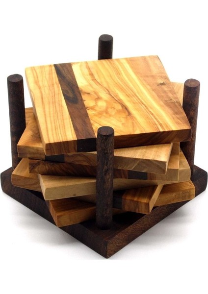 Ahşap Kare 6'lı Bardak Altlığı Seti - Zeytin Ağacı fırsatları