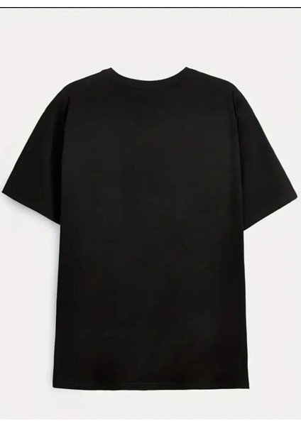 Kadın V Yaka Baskılı Siyah/beyaz Salaş Oversize T-Shirt