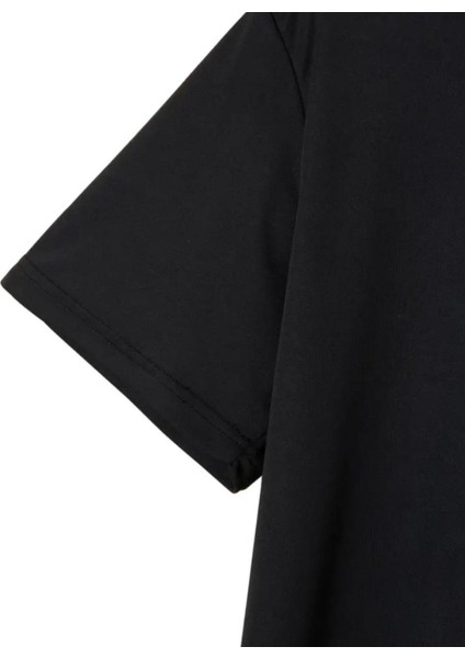 Kadın V Yaka Baskılı Siyah/beyaz Salaş Oversize T-Shirt