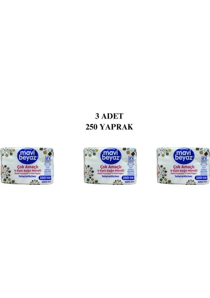 Çok Amaçlı V Kağıt Mendil Toilet & Kitchen 3 Paket 250 Yaprak