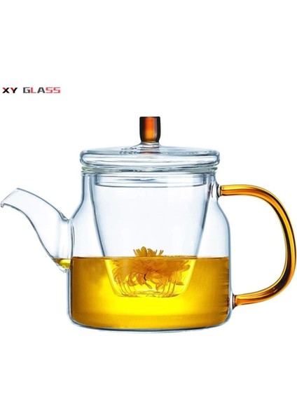 Borosilikat Cam Cam Kapaklı ve Süzgeçli Gold Sap Demlik 800 ml ( Tkb AW2005)