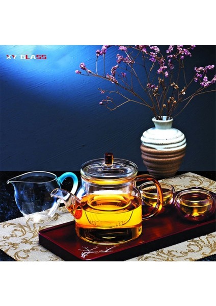 Borosilikat Cam Cam Kapaklı ve Süzgeçli Gold Sap Demlik 800 ml ( Tkb AW2005)