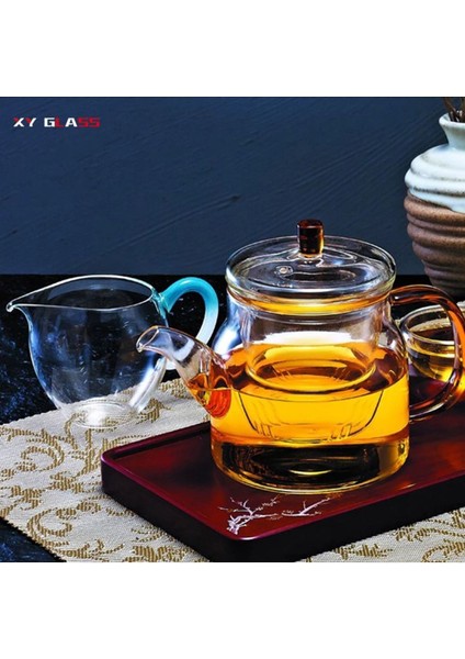Borosilikat Cam Cam Kapaklı ve Süzgeçli Gold Sap Demlik 800 ml ( Tkb AW2005)