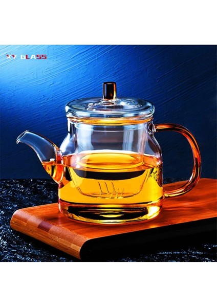 Borosilikat Cam Cam Kapaklı ve Süzgeçli Gold Sap Demlik 800 ml ( Tkb AW2005)