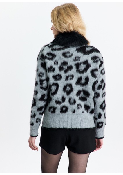 22289 Kürklü Leopar Hırka Gri